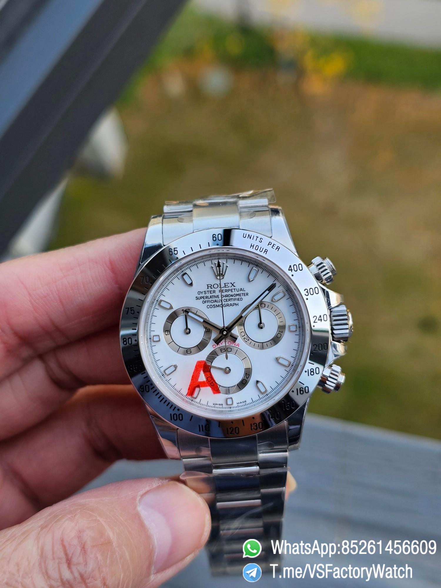 VSF Daytona 116520 White Dial with Luminous Hands and Stick Indexes 904L Steel Case and Bezel 904L Steel Oyster Braclet DD 4130 Movement 01 VSF Daytona 116520 White Dial with Luminous Hands and Stick Indexes 904L Steel Case and Bezel 904L Steel Oyster Braclet DD 4130 Movement 01