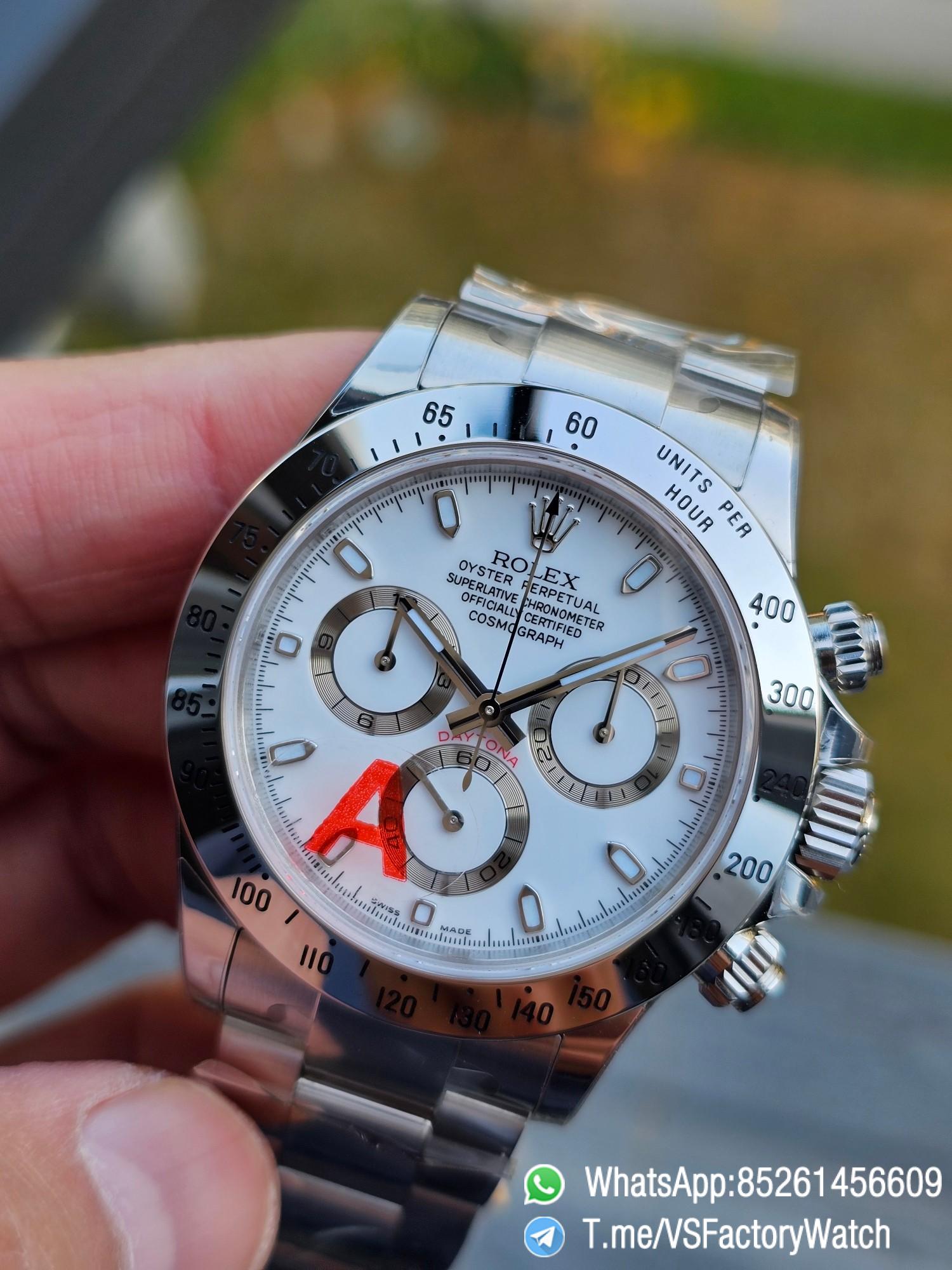 VSF Daytona 116520 White Dial with Luminous Hands and Stick Indexes 904L Steel Case and Bezel 904L Steel Oyster Braclet DD 4130 Movement 02 VSF Daytona 116520 White Dial with Luminous Hands and Stick Indexes 904L Steel Case and Bezel 904L Steel Oyster Braclet DD 4130 Movement 02