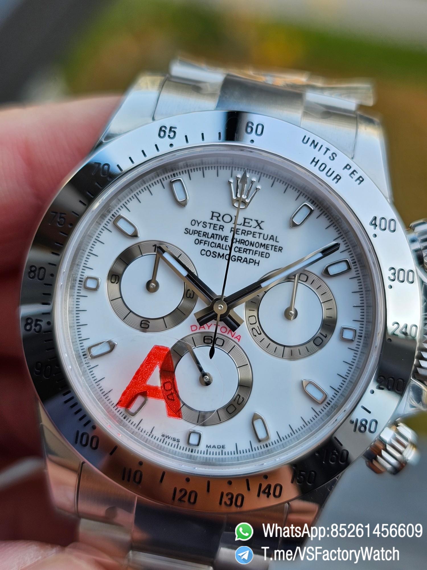 VSF Daytona 116520 White Dial with Luminous Hands and Stick Indexes 904L Steel Case and Bezel 904L Steel Oyster Braclet DD 4130 Movement 04 VSF Daytona 116520 White Dial with Luminous Hands and Stick Indexes 904L Steel Case and Bezel 904L Steel Oyster Braclet DD 4130 Movement 04