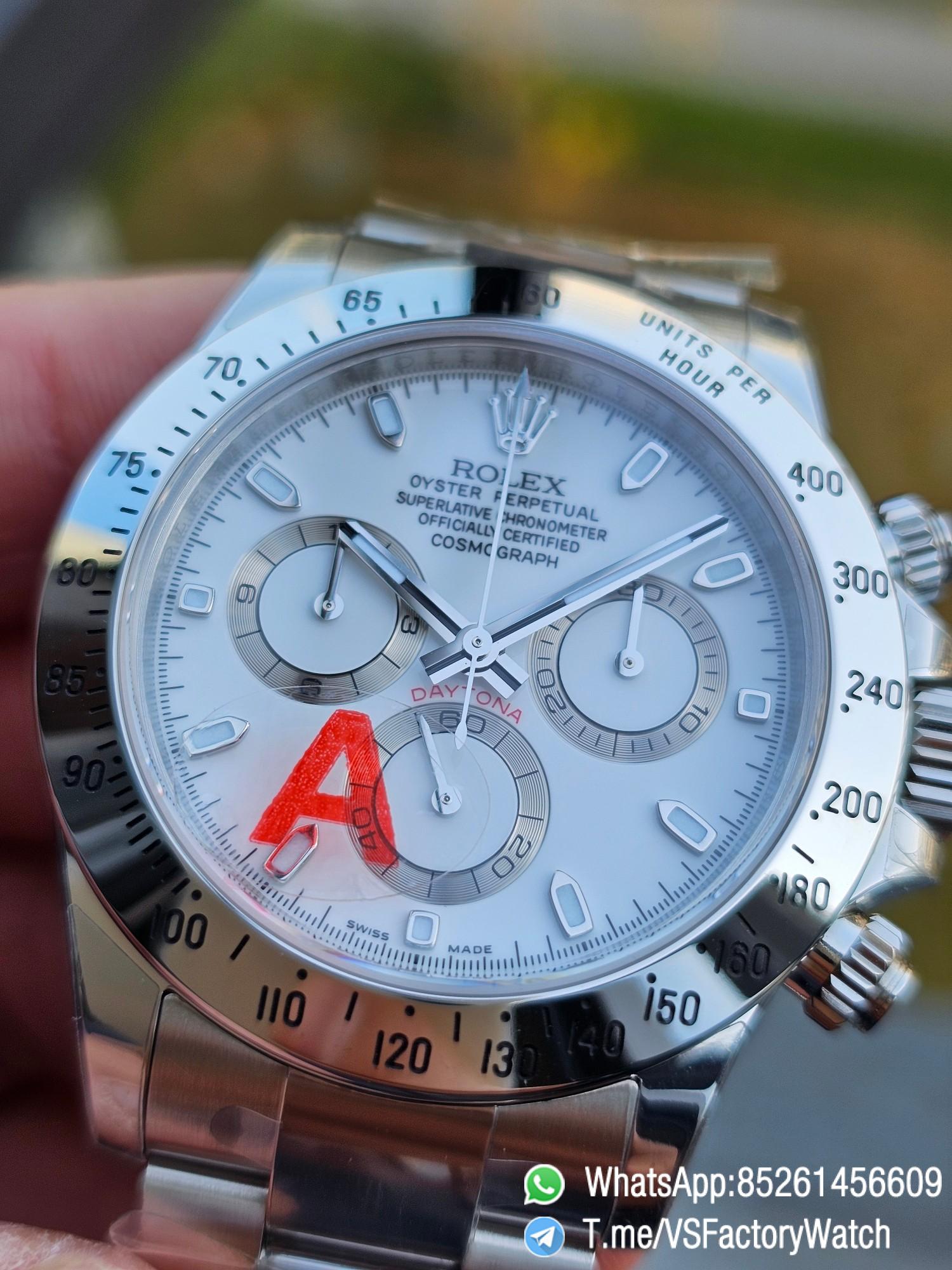 VSF Daytona 116520 White Dial with Luminous Hands and Stick Indexes 904L Steel Case and Bezel 904L Steel Oyster Braclet DD 4130 Movement 05 VSF Daytona 116520 White Dial with Luminous Hands and Stick Indexes 904L Steel Case and Bezel 904L Steel Oyster Braclet DD 4130 Movement 05