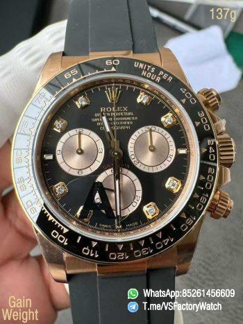 VSF Daytona 126515LN V2 137g Rose Gold CaseBright Black and Sundust Dial with Diamond Set Black Ceramic Bezel Oysterflex Strap DD4131 Movement 00
