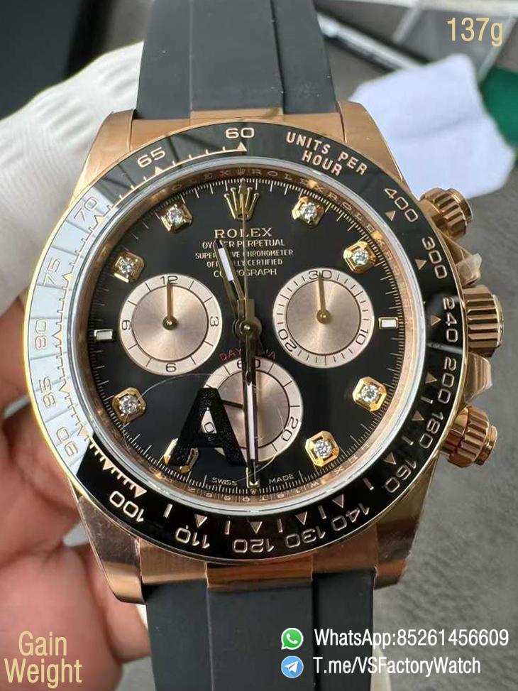 VSF Daytona 126515LN V2 137g Rose Gold CaseBright Black and Sundust Dial with Diamond Set Black Ceramic Bezel Oysterflex Strap DD4131 Movement 00 VSF Daytona 126515LN V2 137g Rose Gold CaseBright Black and Sundust Dial with Diamond Set Black Ceramic Bezel Oysterflex Strap DD4131 Movement 00
