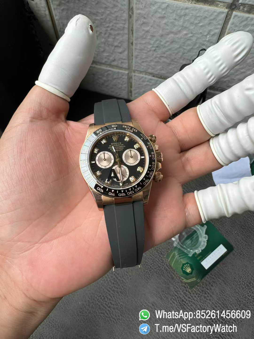 VSF Daytona 126515LN V2 137g Rose Gold CaseBright Black and Sundust Dial with Diamond Set Black Ceramic Bezel Oysterflex Strap DD4131 Movement 01 VSF Daytona 126515LN V2 137g Rose Gold CaseBright Black and Sundust Dial with Diamond Set Black Ceramic Bezel Oysterflex Strap DD4131 Movement 01