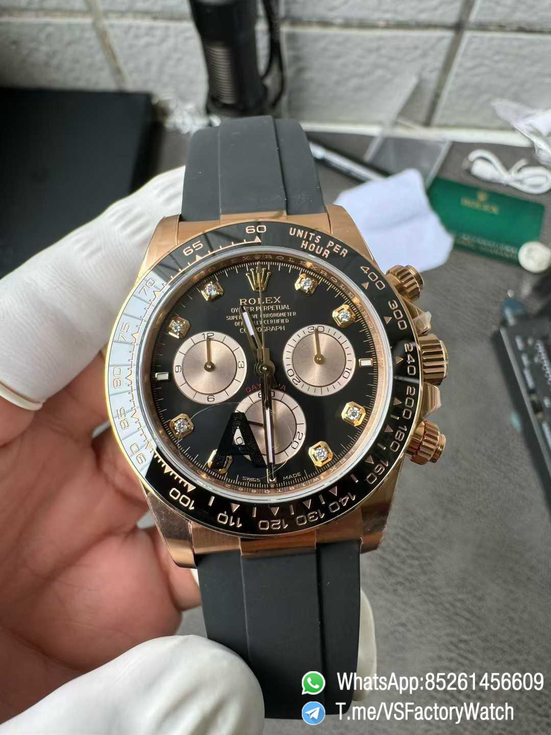 VSF Daytona 126515LN V2 137g Rose Gold CaseBright Black and Sundust Dial with Diamond Set Black Ceramic Bezel Oysterflex Strap DD4131 Movement 02 VSF Daytona 126515LN V2 137g Rose Gold CaseBright Black and Sundust Dial with Diamond Set Black Ceramic Bezel Oysterflex Strap DD4131 Movement 02