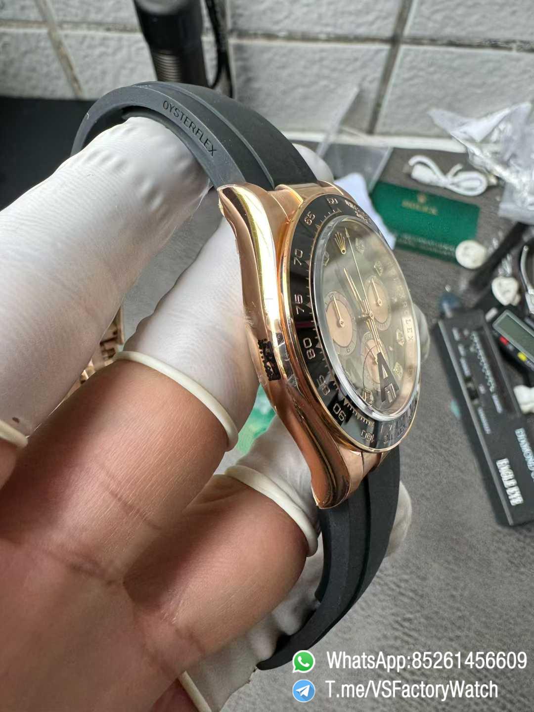 VSF Daytona 126515LN V2 137g Rose Gold CaseBright Black and Sundust Dial with Diamond Set Black Ceramic Bezel Oysterflex Strap DD4131 Movement 03 VSF Daytona 126515LN V2 137g Rose Gold CaseBright Black and Sundust Dial with Diamond Set Black Ceramic Bezel Oysterflex Strap DD4131 Movement 03