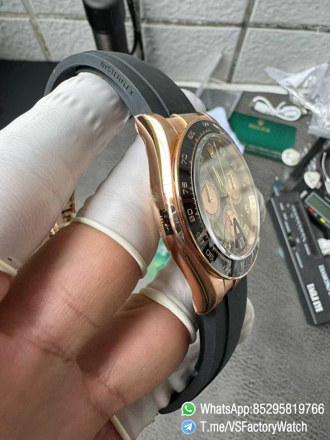 VSF Daytona 126515LN V2 137g Rose Gold CaseBright Black and Sundust Dial with Diamond Set Black Ceramic Bezel Oysterflex Strap DD4131 Movement 03 VSF Daytona 126515LN V2 137g Rose Gold CaseBright Black and Sundust Dial with Diamond Set Black Ceramic Bezel Oysterflex Strap DD4131 Movement 03