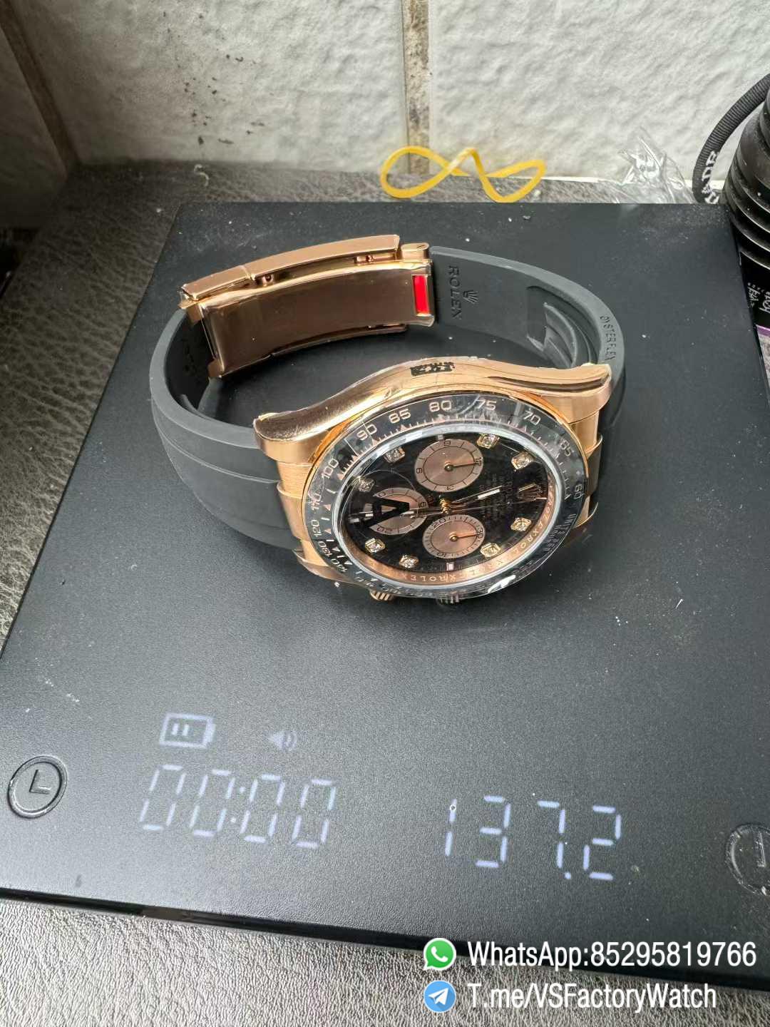 VSF Daytona 126515LN V2 137g Rose Gold CaseBright Black and Sundust Dial with Diamond Set Black Ceramic Bezel Oysterflex Strap DD4131 Movement 05 VSF Daytona 126515LN V2 137g Rose Gold CaseBright Black and Sundust Dial with Diamond Set Black Ceramic Bezel Oysterflex Strap DD4131 Movement 05