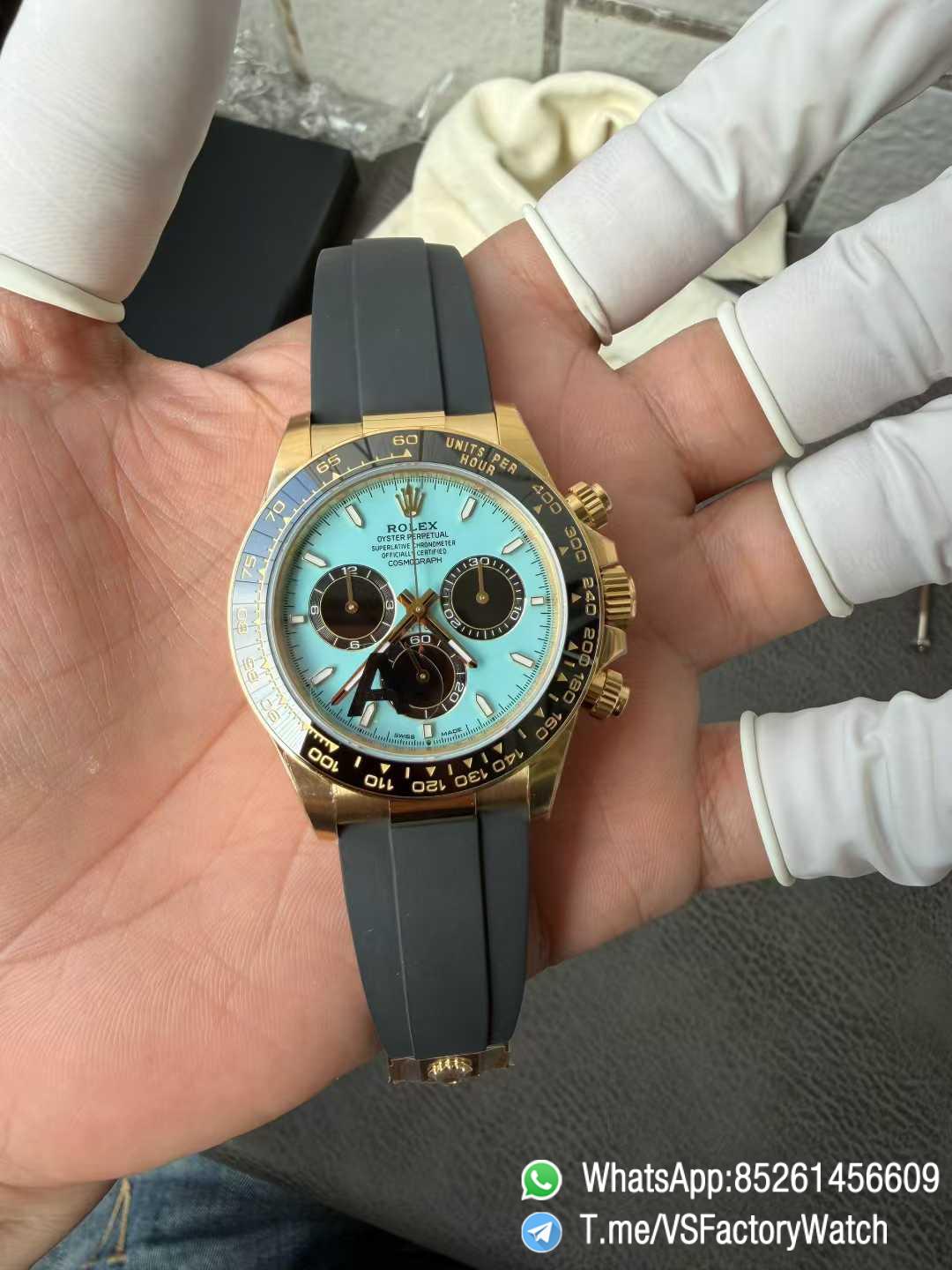 VSF Daytona 126518ln V2 137g Yellow Gold Case Turquoise Blue and Black Dial Black Cerachrom Bezel Oysterflex Bracelet DD4131 Movement 02 VSF Daytona 126518ln V2 137g Yellow Gold Case Turquoise Blue and Black Dial Black Cerachrom Bezel Oysterflex Bracelet DD4131 Movement 02