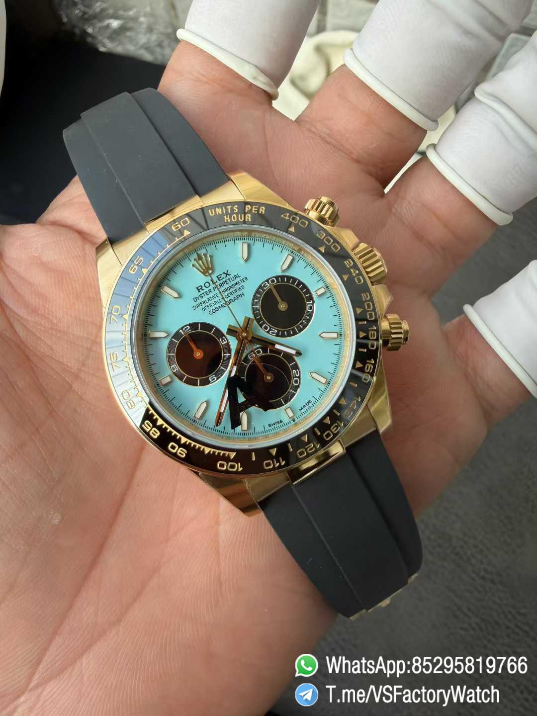 VSF Daytona 126518ln V2 137g Yellow Gold Case Turquoise Blue and Black Dial Black Cerachrom Bezel Oysterflex Bracelet DD4131 Movement 03 VSF Daytona 126518ln V2 137g Yellow Gold Case Turquoise Blue and Black Dial Black Cerachrom Bezel Oysterflex Bracelet DD4131 Movement 03