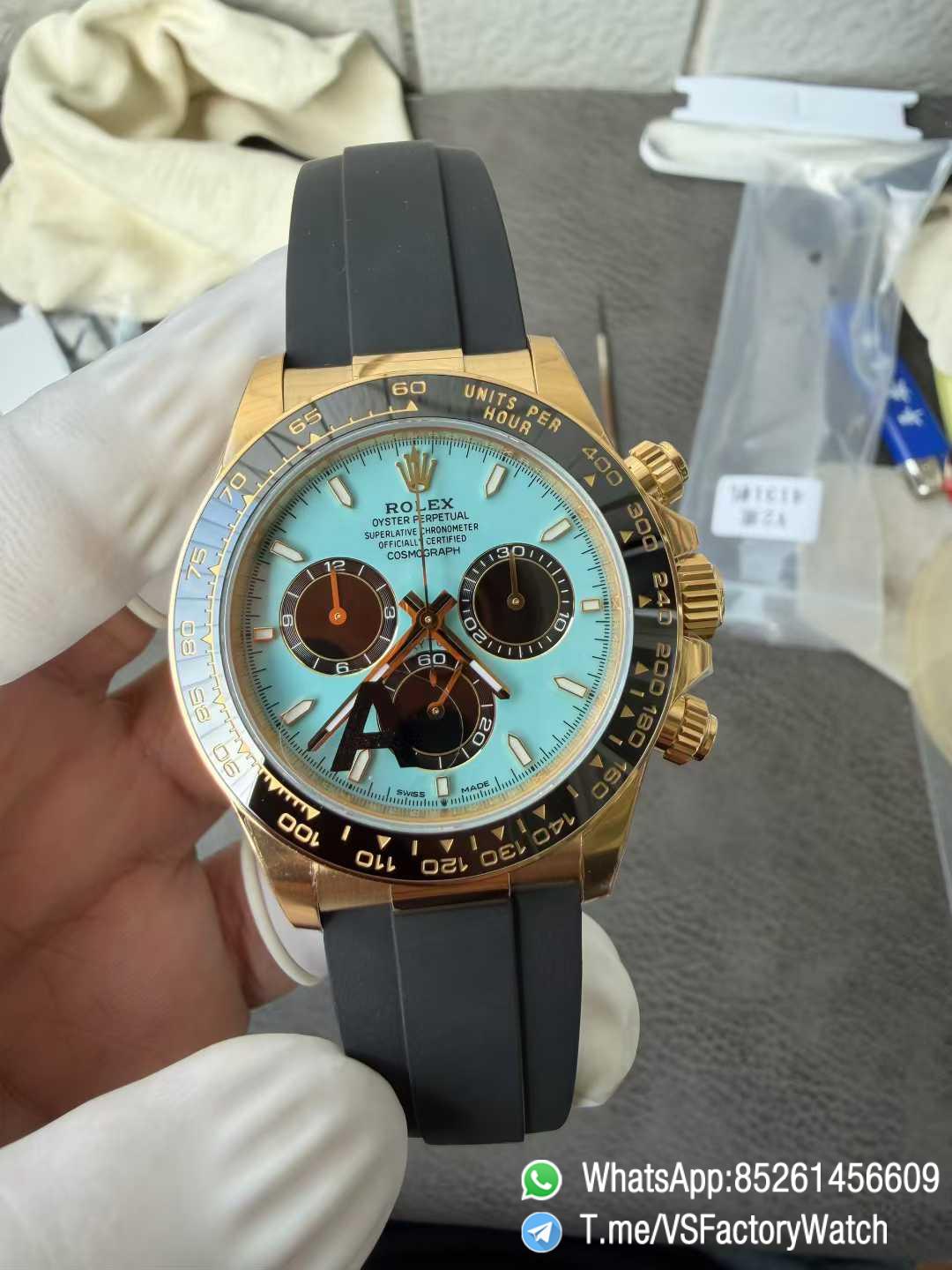 VSF Daytona 126518ln V2 137g Yellow Gold Case Turquoise Blue and Black Dial Black Cerachrom Bezel Oysterflex Bracelet DD4131 Movement 04 VSF Daytona 126518ln V2 137g Yellow Gold Case Turquoise Blue and Black Dial Black Cerachrom Bezel Oysterflex Bracelet DD4131 Movement 04