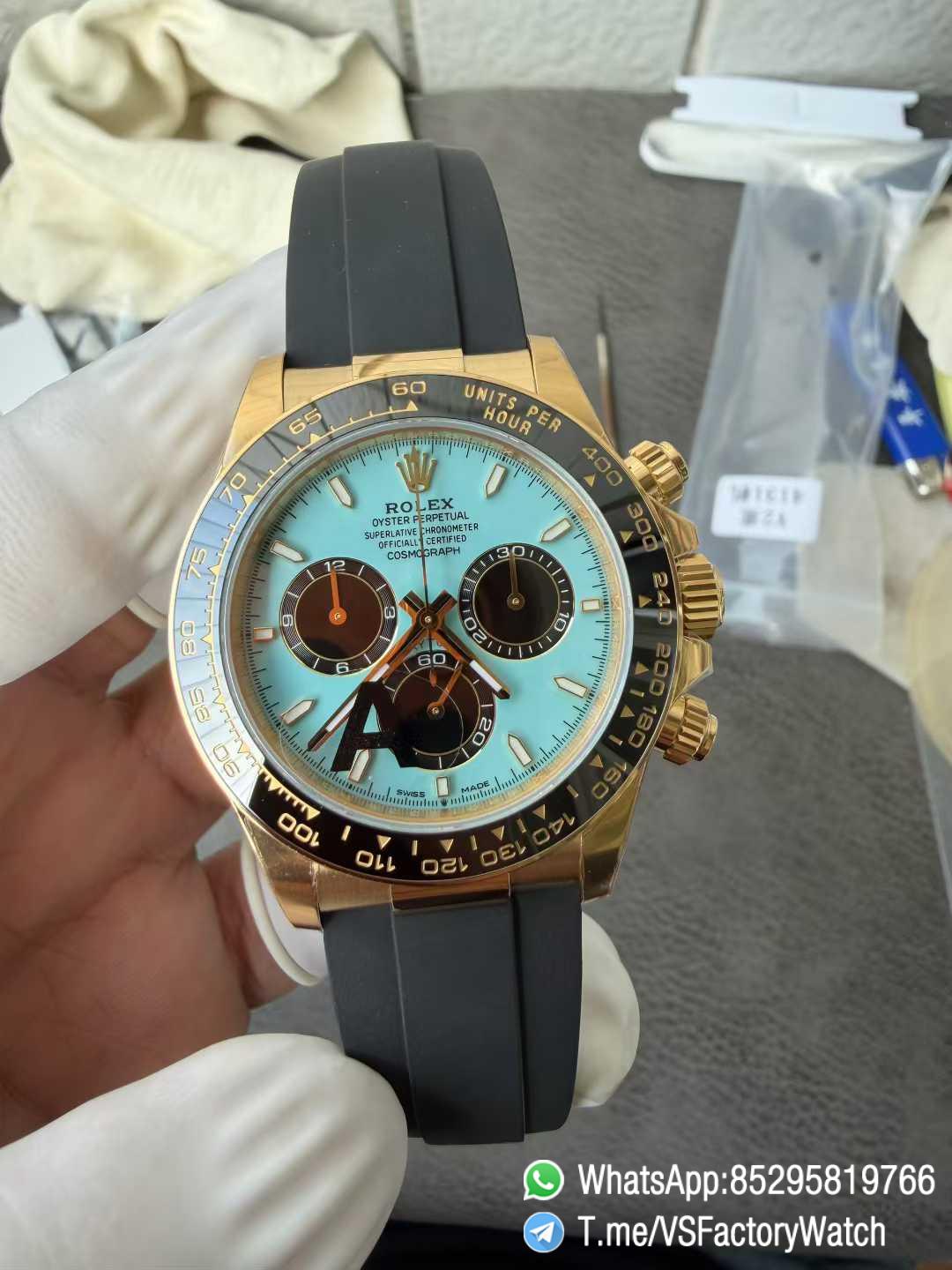 VSF Daytona 126518ln V2 137g Yellow Gold Case Turquoise Blue and Black Dial Black Cerachrom Bezel Oysterflex Bracelet DD4131 Movement 04 VSF Daytona 126518ln V2 137g Yellow Gold Case Turquoise Blue and Black Dial Black Cerachrom Bezel Oysterflex Bracelet DD4131 Movement 04