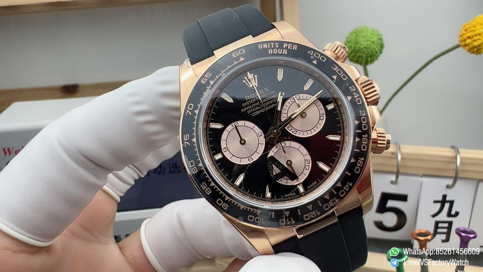 VSF Daytona Ref 126515LN Weight 137g Rose Gold Case Black and Sundust Dial Black Ceramic Bezel Oysterflex Bracelet DanDong 4131 Movement 01 VSF Daytona Ref 126515LN Weight 137g Rose Gold Case Black and Sundust Dial Black Ceramic Bezel Oysterflex Bracelet DanDong 4131 Movement 01