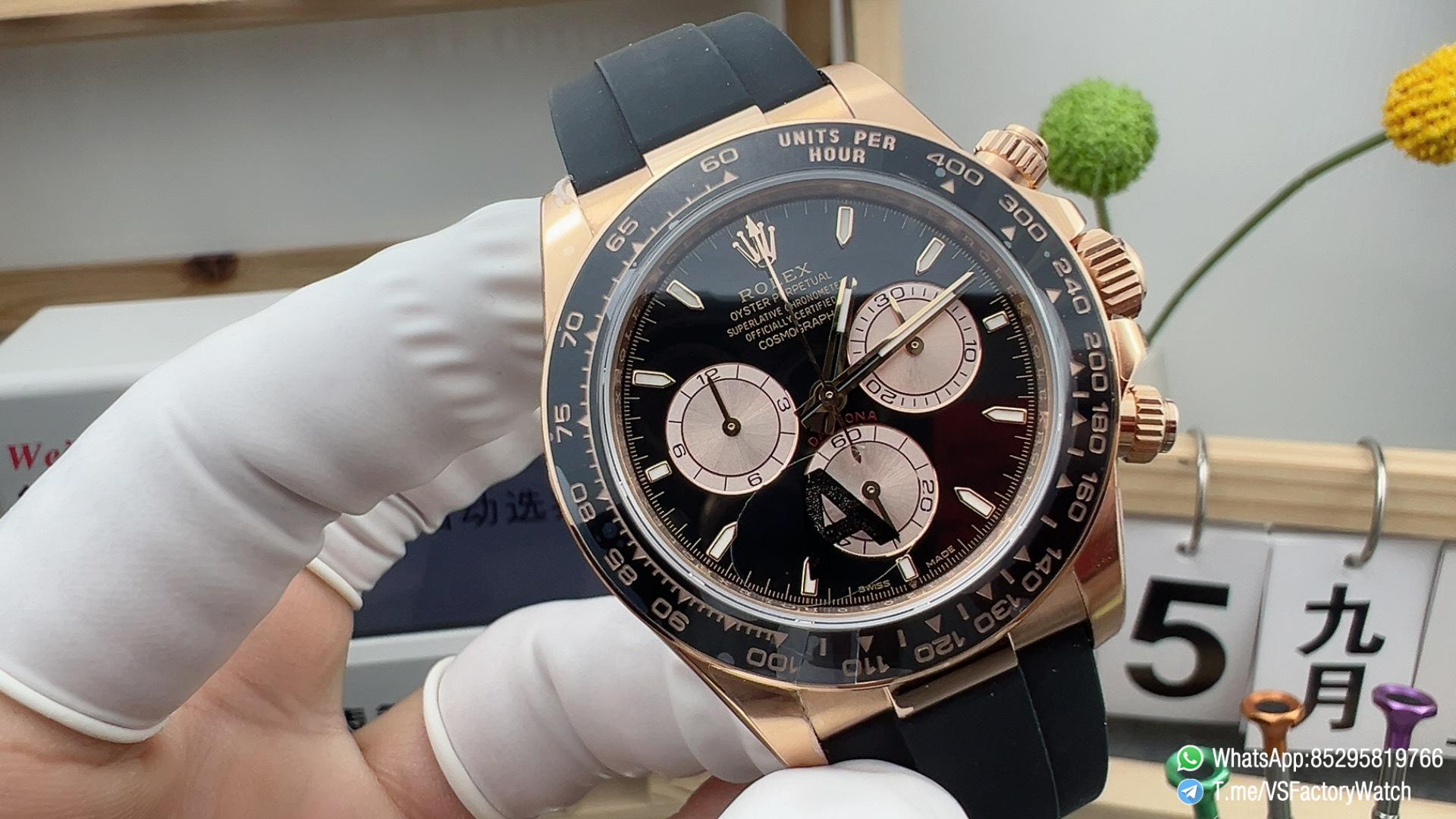 VSF Daytona Ref 126515LN Weight 137g Rose Gold Case Black and Sundust Dial Black Ceramic Bezel Oysterflex Bracelet DanDong 4131 Movement 01 VSF Daytona Ref 126515LN Weight 137g Rose Gold Case Black and Sundust Dial Black Ceramic Bezel Oysterflex Bracelet DanDong 4131 Movement 01