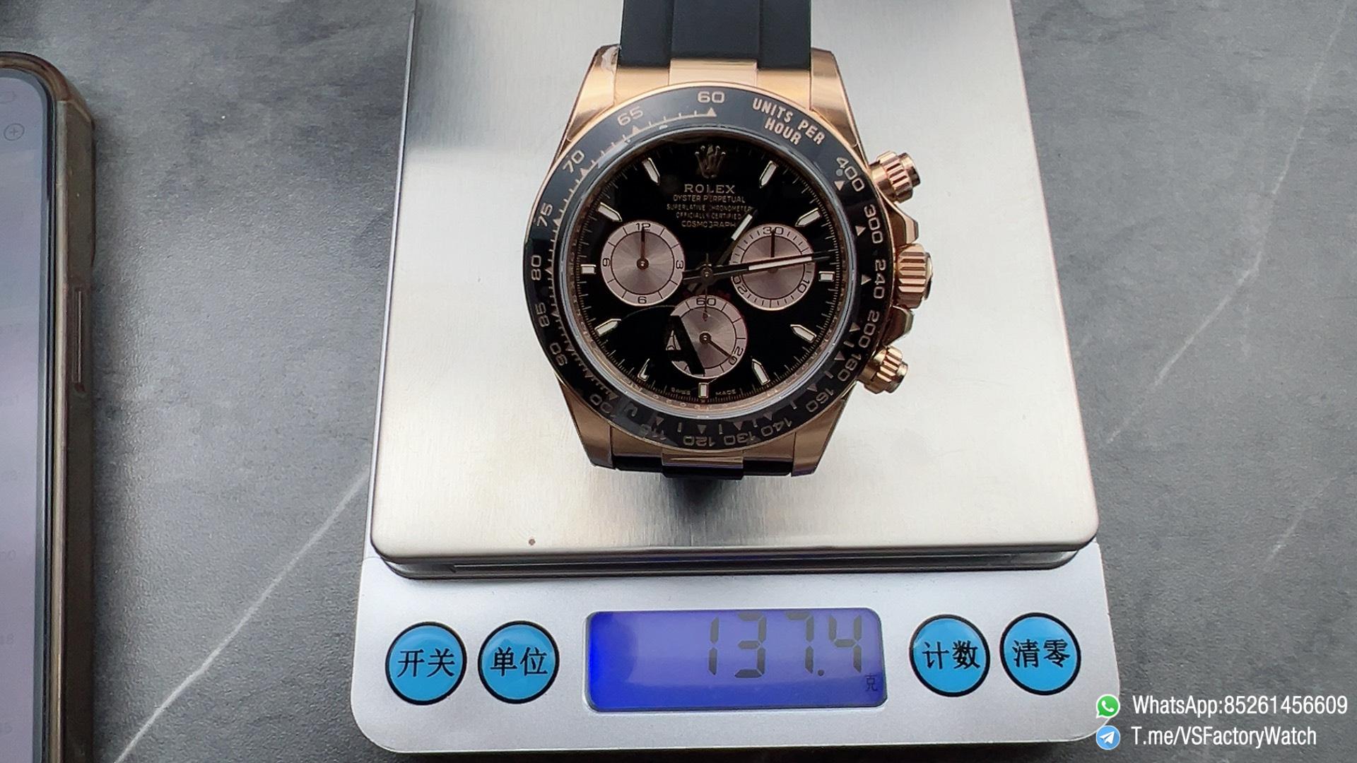 VSF Daytona Ref 126515LN Weight 137g Rose Gold Case Black and Sundust Dial Black Ceramic Bezel Oysterflex Bracelet DanDong 4131 Movement 09 VSF Daytona Ref 126515LN Weight 137g Rose Gold Case Black and Sundust Dial Black Ceramic Bezel Oysterflex Bracelet DanDong 4131 Movement 09