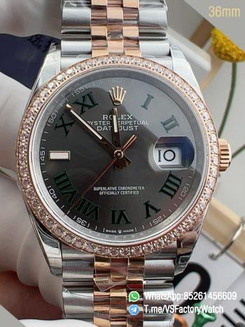 VSF Rolex DateJust 36mm 126231 Slate Dial wtih Green Roman Markers Diamond Bezel Two Tone Rose Gold Steel Jubilee Bracelet DD3235 Caliber 00