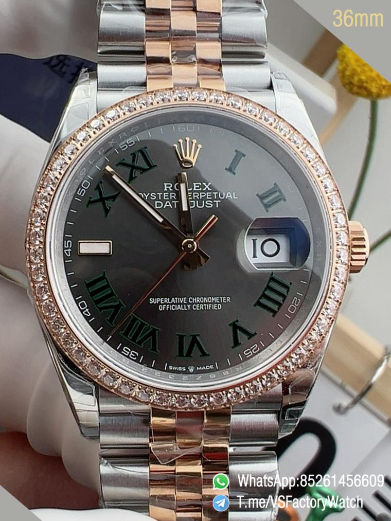 VSF Rolex DateJust 36mm 126231 Slate Dial wtih Green Roman Markers Diamond Bezel Two Tone Rose Gold Steel Jubilee Bracelet DD3235 Caliber 00 VSF Rolex DateJust 36mm 126231 Slate Dial wtih Green Roman Markers Diamond Bezel Two Tone Rose Gold Steel Jubilee Bracelet DD3235 Caliber 00