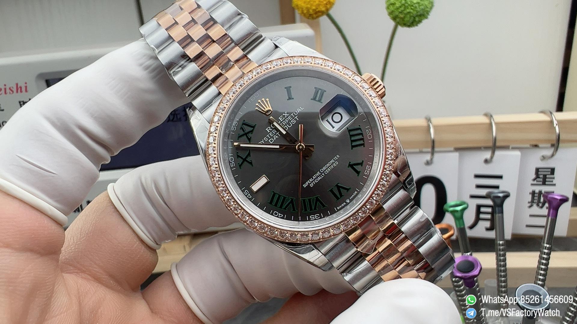 VSF Rolex DateJust 36mm 126231 Slate Dial wtih Green Roman Markers Diamond Bezel Two Tone Rose Gold Steel Jubilee Bracelet DD3235 Caliber 01 VSF Rolex DateJust 36mm 126231 Slate Dial wtih Green Roman Markers Diamond Bezel Two Tone Rose Gold Steel Jubilee Bracelet DD3235 Caliber 01