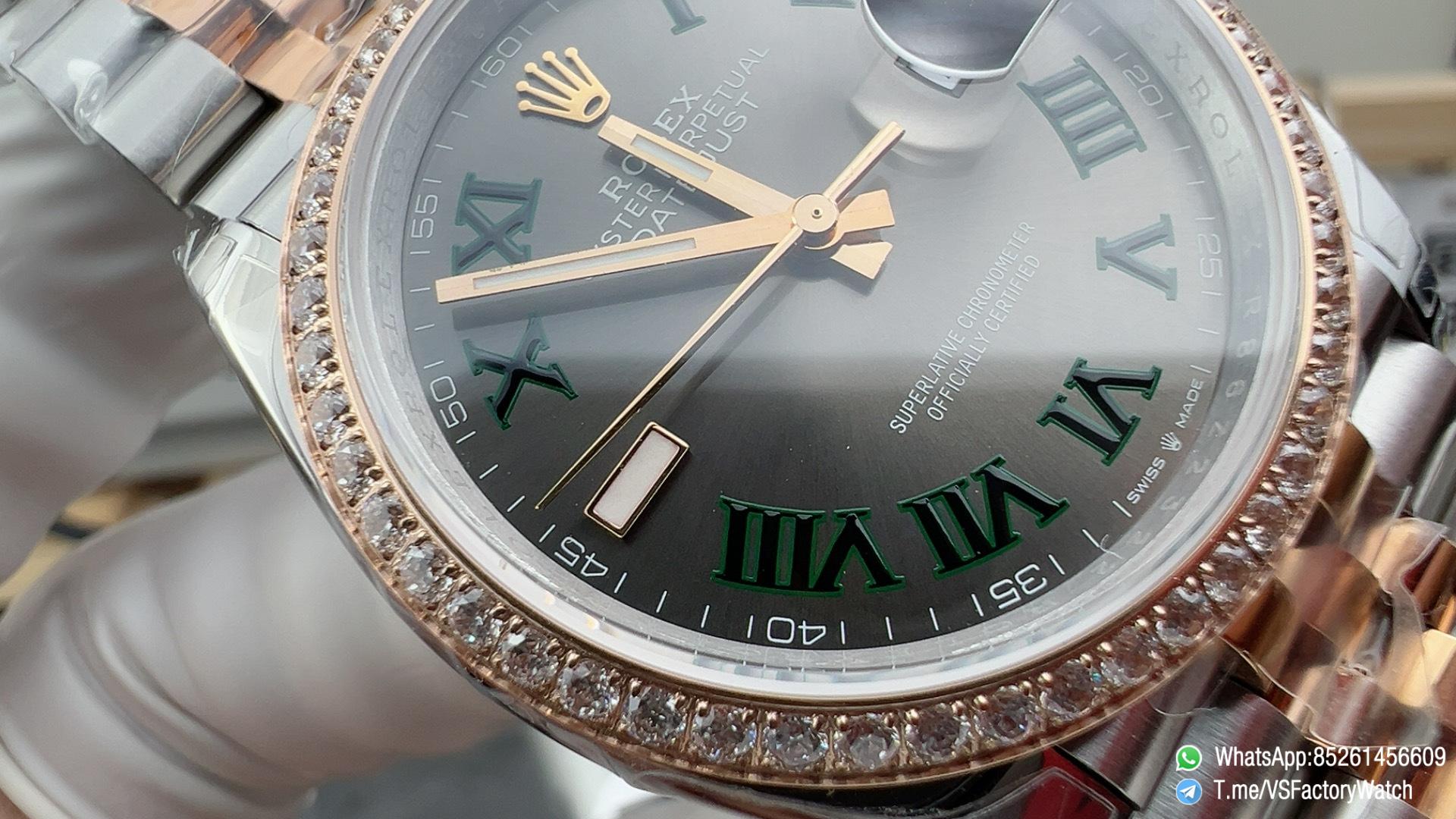VSF Rolex DateJust 36mm 126231 Slate Dial wtih Green Roman Markers Diamond Bezel Two Tone Rose Gold Steel Jubilee Bracelet DD3235 Caliber 03 VSF Rolex DateJust 36mm 126231 Slate Dial wtih Green Roman Markers Diamond Bezel Two Tone Rose Gold Steel Jubilee Bracelet DD3235 Caliber 03
