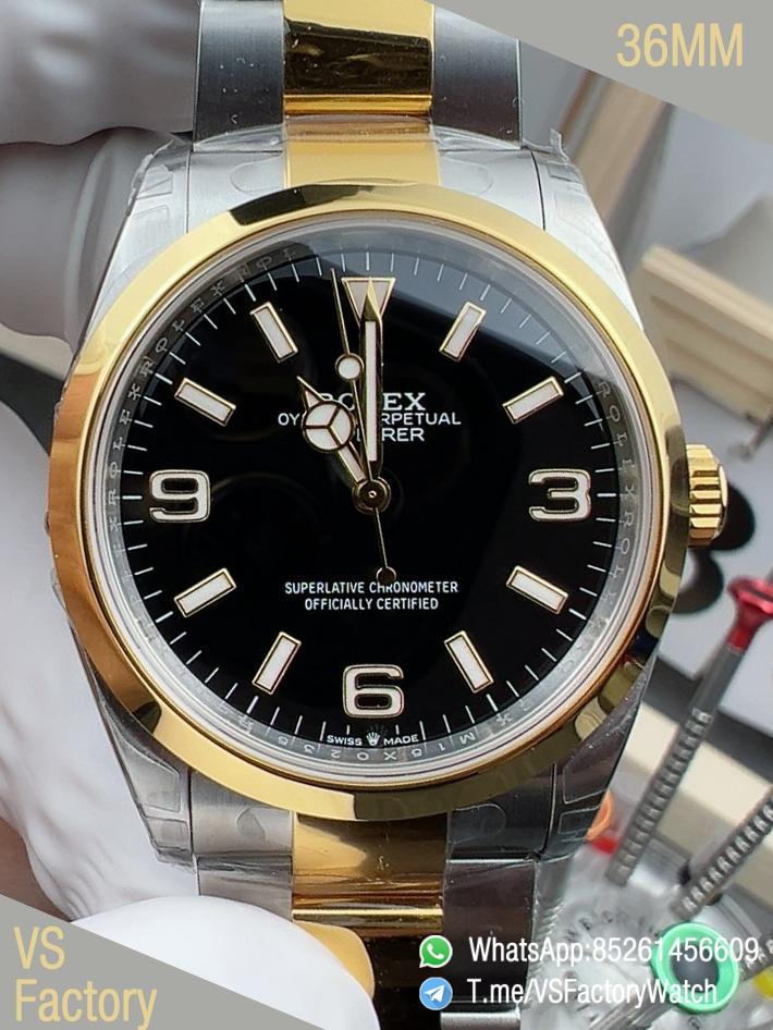 VSF Watch Two Tone Explorer 36 124273 Black Dial Stick and Number 3 6 9 Hour Markers Yellow Gold Bezel Oyster Bracelet DD3230 Calibre 00 VSF Watch Two Tone Explorer 36 124273 Black Dial Stick and Number 3 6 9 Hour Markers Yellow Gold Bezel Oyster Bracelet DD3230 Calibre 00