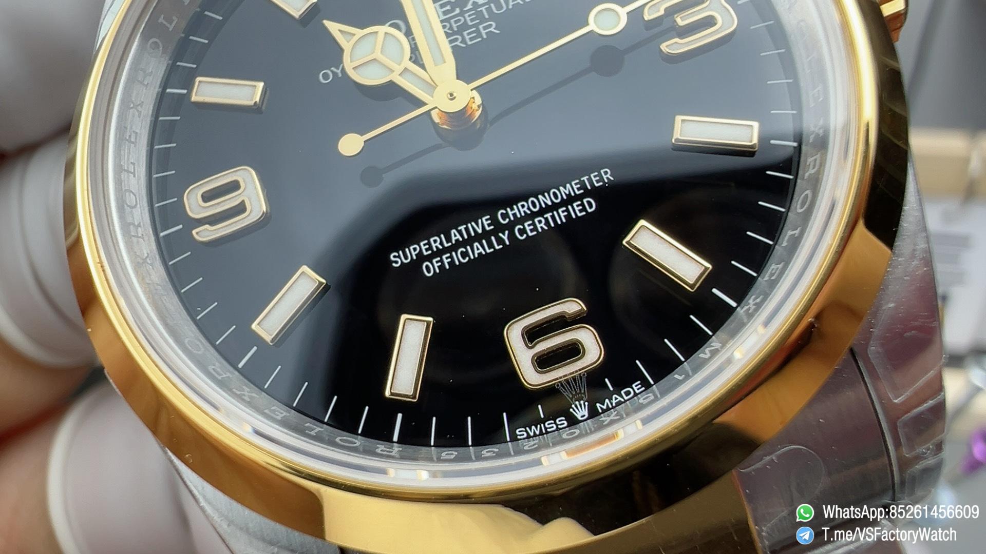 VSF Watch Two Tone Explorer 36 124273 Black Dial Stick and Number 3 6 9 Hour Markers Yellow Gold Bezel Oyster Bracelet DD3230 Calibre 03 VSF Watch Two Tone Explorer 36 124273 Black Dial Stick and Number 3 6 9 Hour Markers Yellow Gold Bezel Oyster Bracelet DD3230 Calibre 03