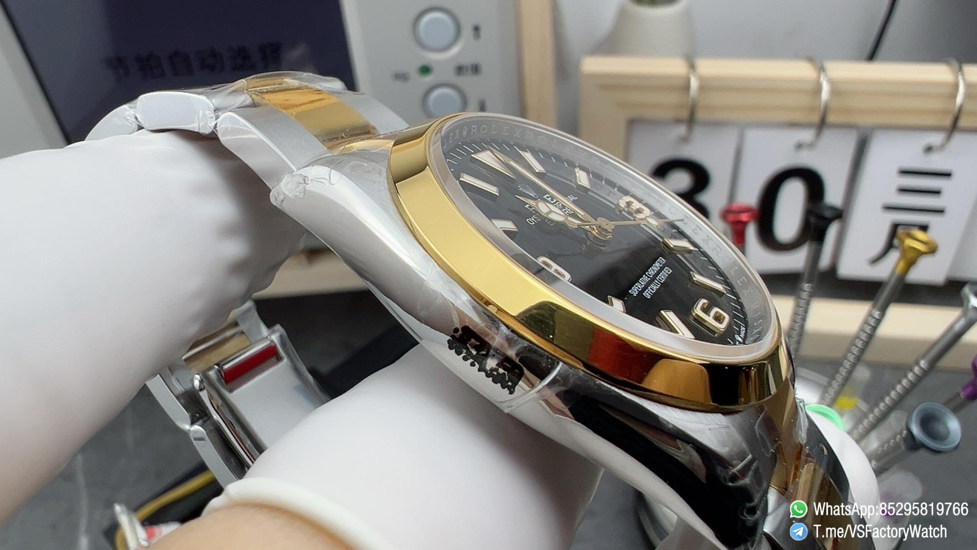 VSF Watch Two Tone Explorer 36 124273 Black Dial Stick and Number 3 6 9 Hour Markers Yellow Gold Bezel Oyster Bracelet DD3230 Calibre 04 VSF Watch Two Tone Explorer 36 124273 Black Dial Stick and Number 3 6 9 Hour Markers Yellow Gold Bezel Oyster Bracelet DD3230 Calibre 04