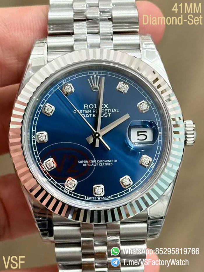 VS Factory Watch Datejust 41 V2 Bright Blue and Diamond Set Dial Fluted Bezel 904L Steel Case and Jubilee Bracelet DanDong 3235 Calibre 00 VS Factory Watch Datejust 41 V2 Bright Blue and Diamond Set Dial Fluted Bezel 904L Steel Case and Jubilee Bracelet DanDong 3235 Calibre 00