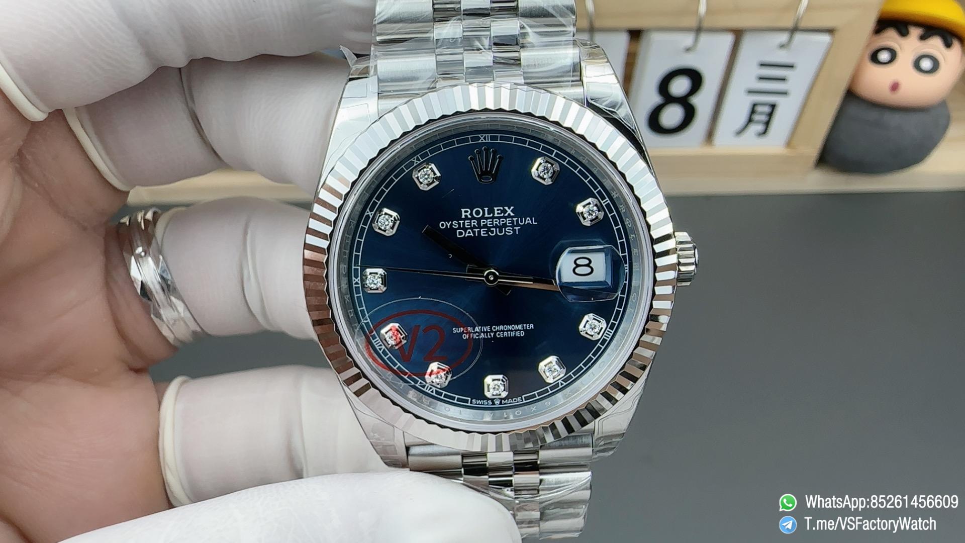 VS Factory Watch Datejust 41 V2 Bright Blue and Diamond Set Dial Fluted Bezel 904L Steel Case and Jubilee Bracelet DanDong 3235 Calibre 01 VS Factory Watch Datejust 41 V2 Bright Blue and Diamond Set Dial Fluted Bezel 904L Steel Case and Jubilee Bracelet DanDong 3235 Calibre 01