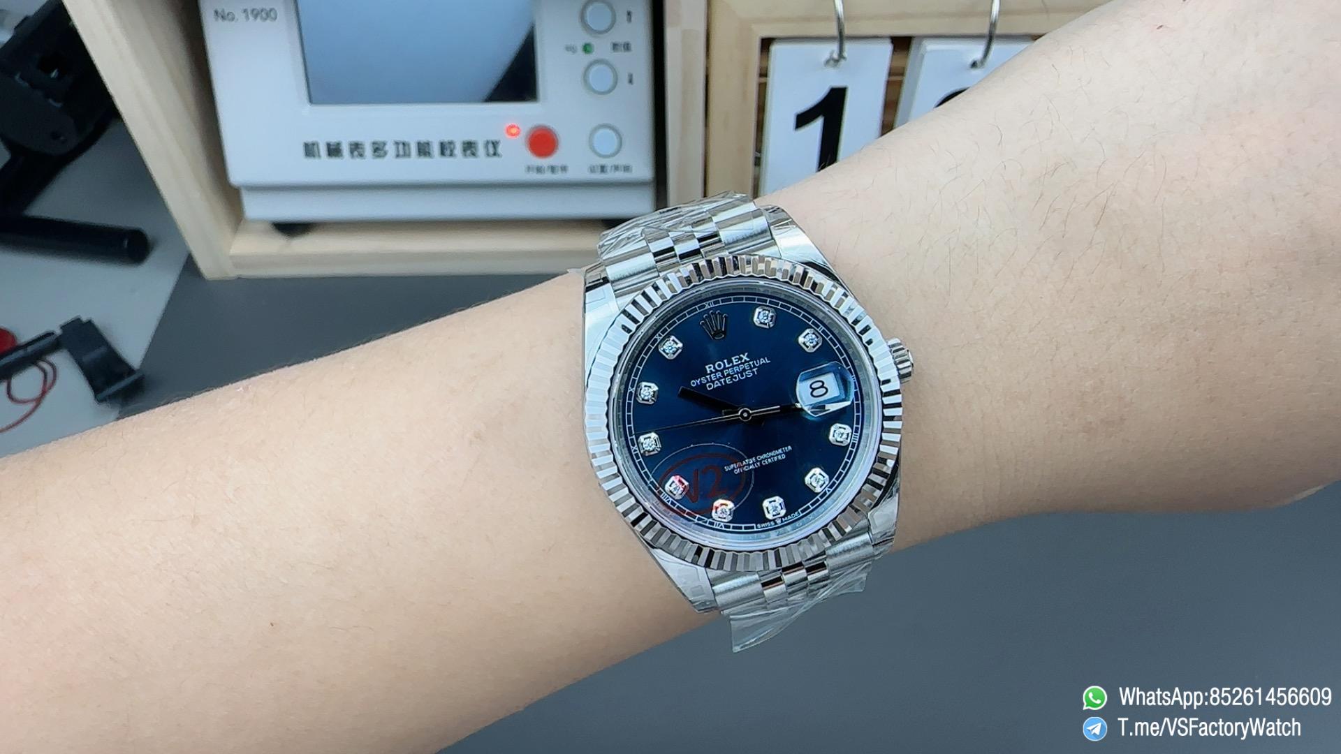 VS Factory Watch Datejust 41 V2 Bright Blue and Diamond Set Dial Fluted Bezel 904L Steel Case and Jubilee Bracelet DanDong 3235 Calibre 06 VS Factory Watch Datejust 41 V2 Bright Blue and Diamond Set Dial Fluted Bezel 904L Steel Case and Jubilee Bracelet DanDong 3235 Calibre 06