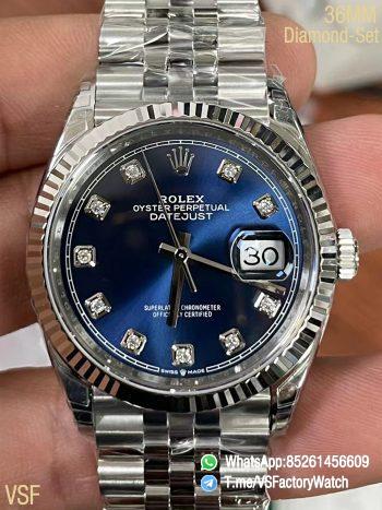VS Factory Watches Datejust 36 Ref 126234 Blue and Diamond Set Dial 904L Steel Case and Jubilee Bracelet DanDong 3235 Movement 00