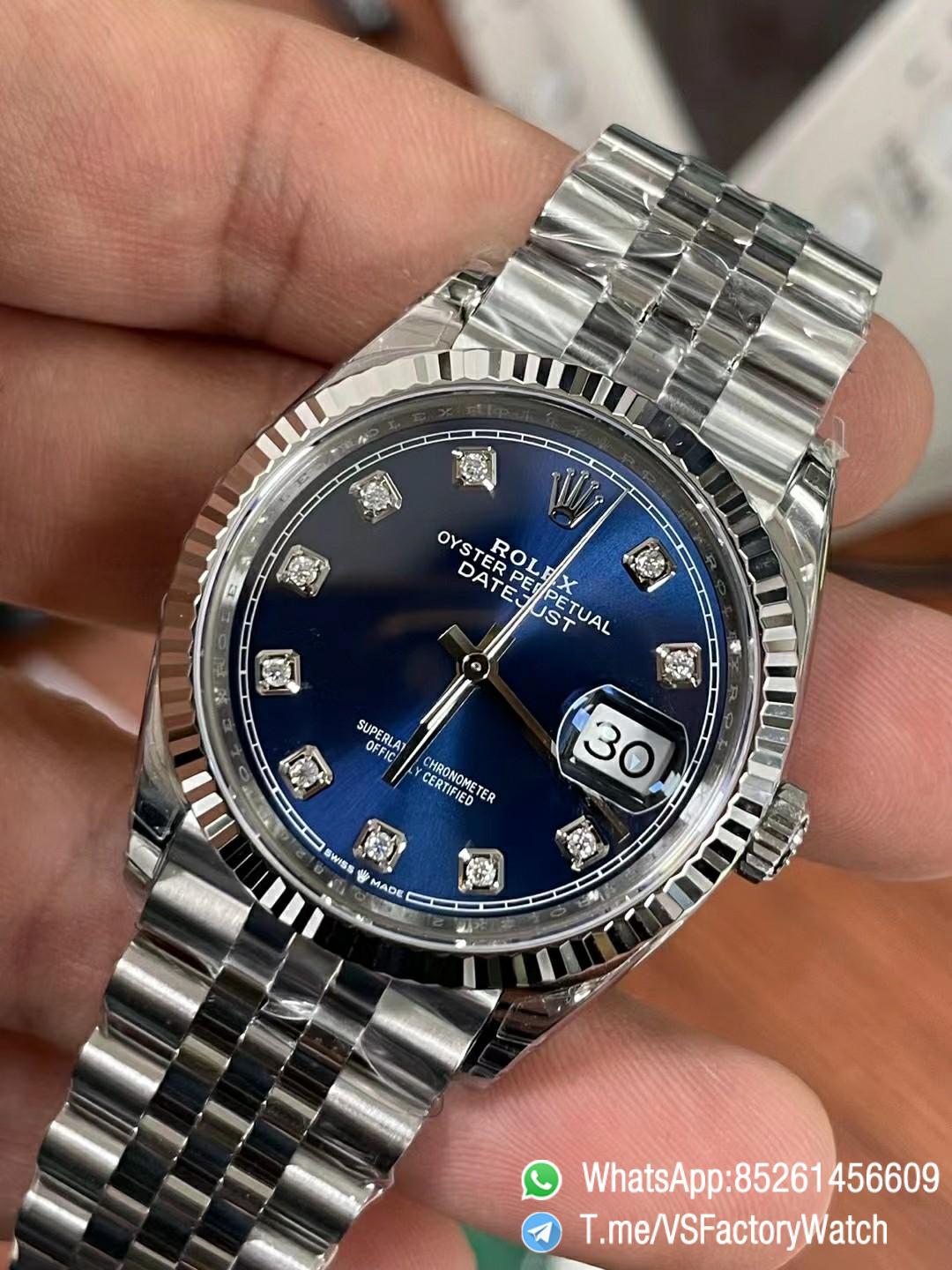 VS Factory Watches Datejust 36 Ref 126234 Blue and Diamond Set Dial 904L Steel Case and Jubilee Bracelet DanDong 3235 Movement 02 VS Factory Watches Datejust 36 Ref 126234 Blue and Diamond Set Dial 904L Steel Case and Jubilee Bracelet DanDong 3235 Movement 02