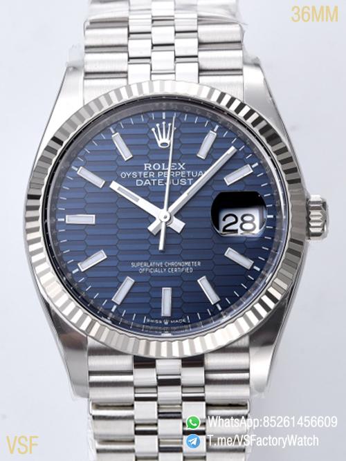 VSF Watch Datejust 36 Ref 126234 Bright Blue Fluted Motif Dial 904L Steel Case and Jubilee Bracelet DanDong 3235 Movement 00 VSF Watch Datejust 36 Ref 126234 Bright Blue Fluted Motif Dial 904L Steel Case and Jubilee Bracelet DanDong 3235 Movement 00