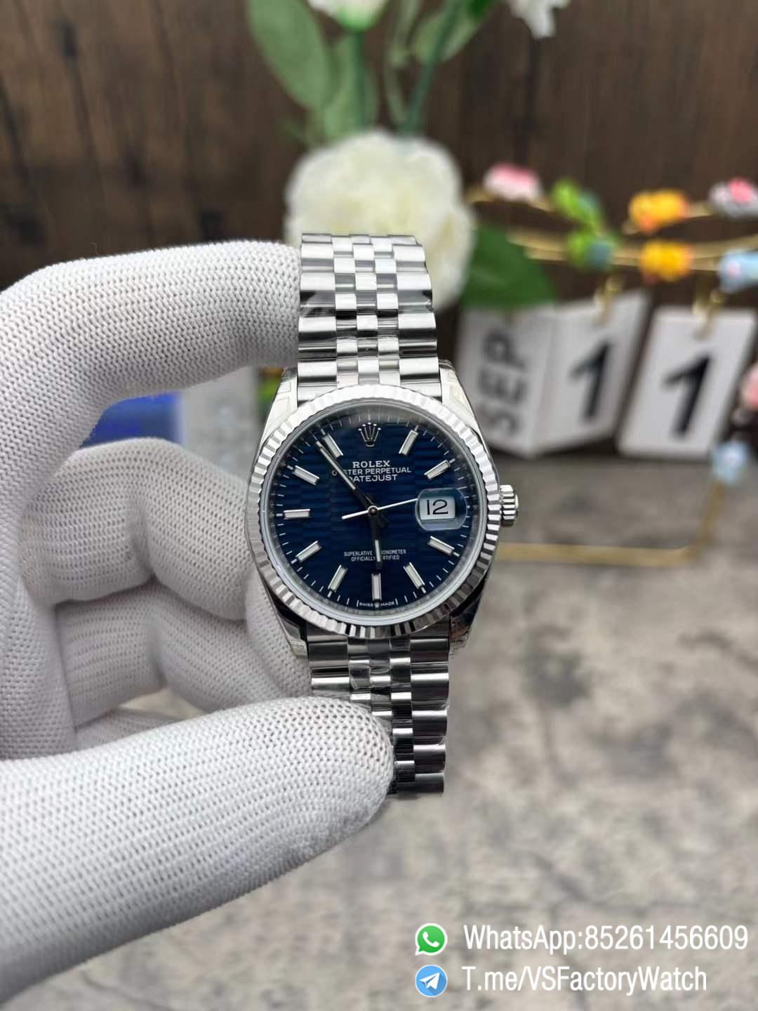 VSF Watch Datejust 36 Ref 126234 Bright Blue Fluted Motif Dial 904L Steel Case and Jubilee Bracelet DanDong 3235 Movement 01 VSF Watch Datejust 36 Ref 126234 Bright Blue Fluted Motif Dial 904L Steel Case and Jubilee Bracelet DanDong 3235 Movement 01