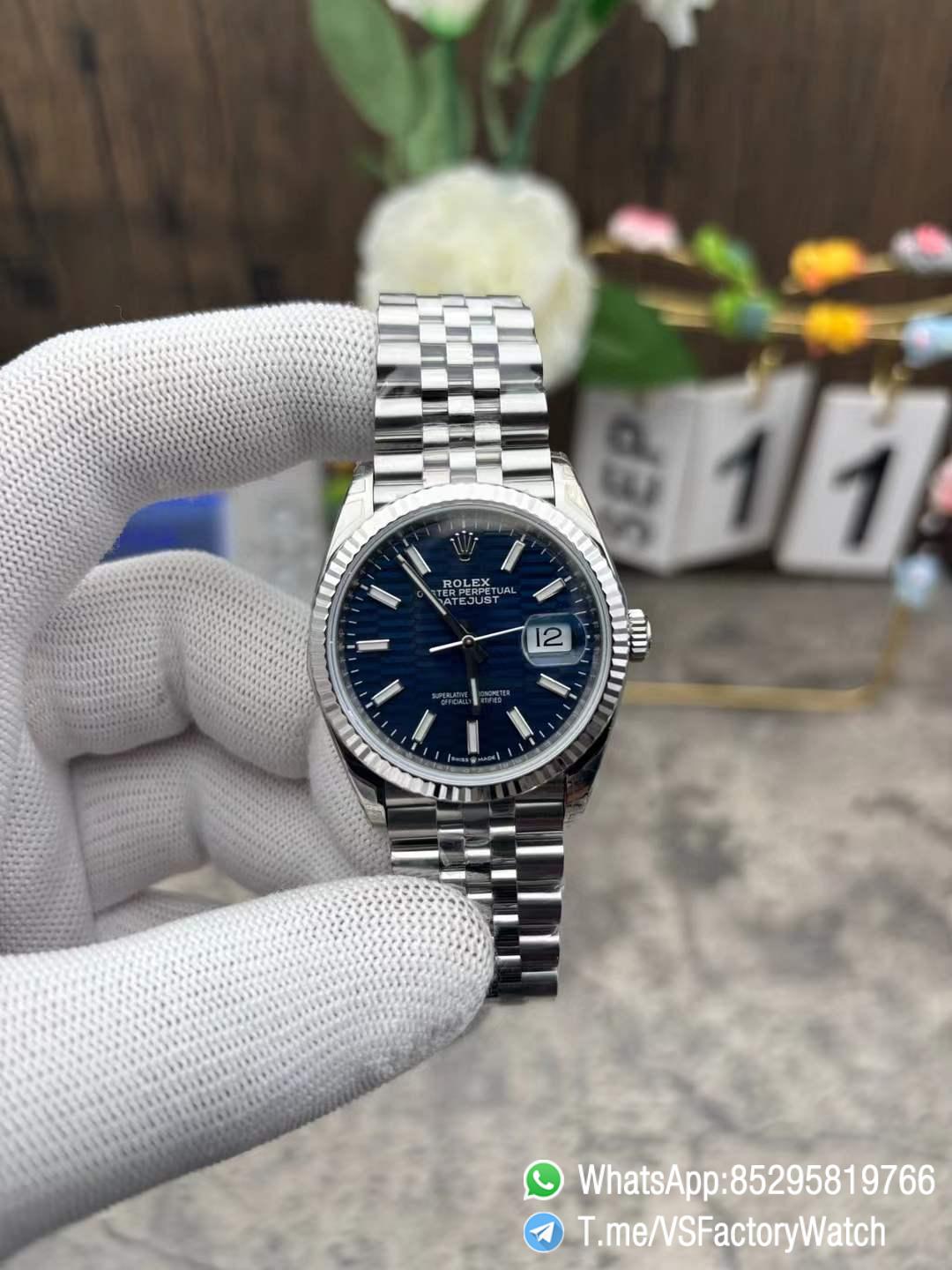 VSF Watch Datejust 36 Ref 126234 Bright Blue Fluted Motif Dial 904L Steel Case and Jubilee Bracelet DanDong 3235 Movement 01 VSF Watch Datejust 36 Ref 126234 Bright Blue Fluted Motif Dial 904L Steel Case and Jubilee Bracelet DanDong 3235 Movement 01