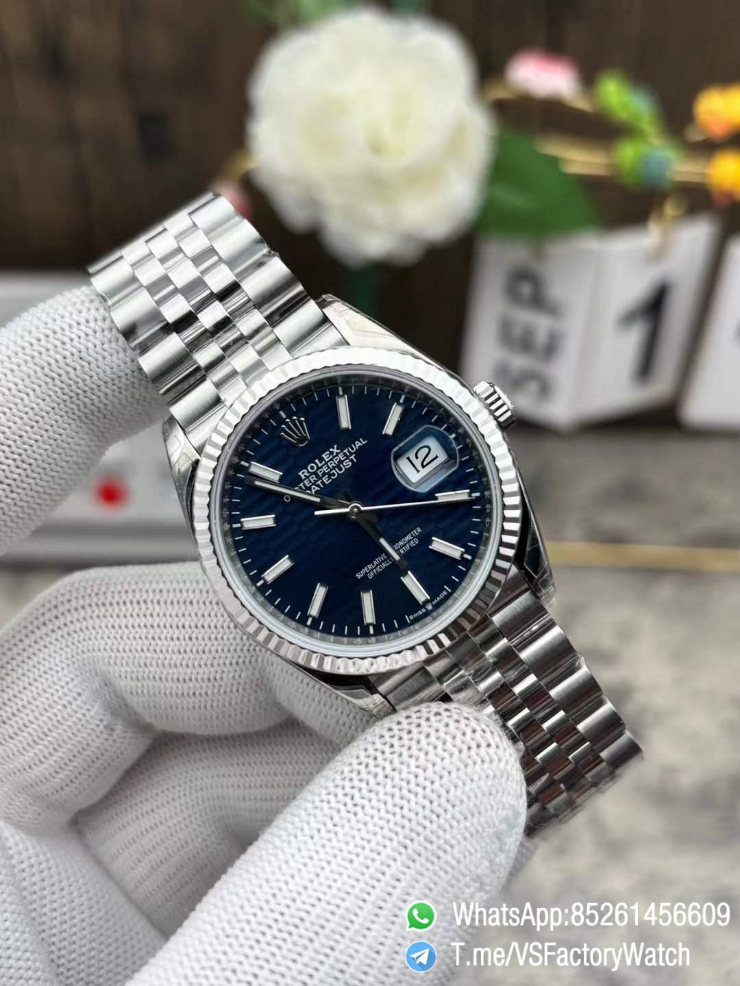 VSF Watch Datejust 36 Ref 126234 Bright Blue Fluted Motif Dial 904L Steel Case and Jubilee Bracelet DanDong 3235 Movement 02 VSF Watch Datejust 36 Ref 126234 Bright Blue Fluted Motif Dial 904L Steel Case and Jubilee Bracelet DanDong 3235 Movement 02