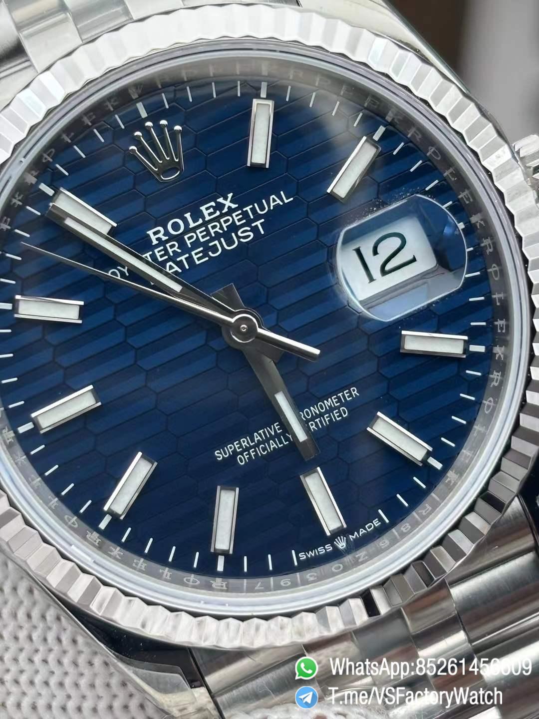 VSF Watch Datejust 36 Ref 126234 Bright Blue Fluted Motif Dial 904L Steel Case and Jubilee Bracelet DanDong 3235 Movement 03 VSF Watch Datejust 36 Ref 126234 Bright Blue Fluted Motif Dial 904L Steel Case and Jubilee Bracelet DanDong 3235 Movement 03