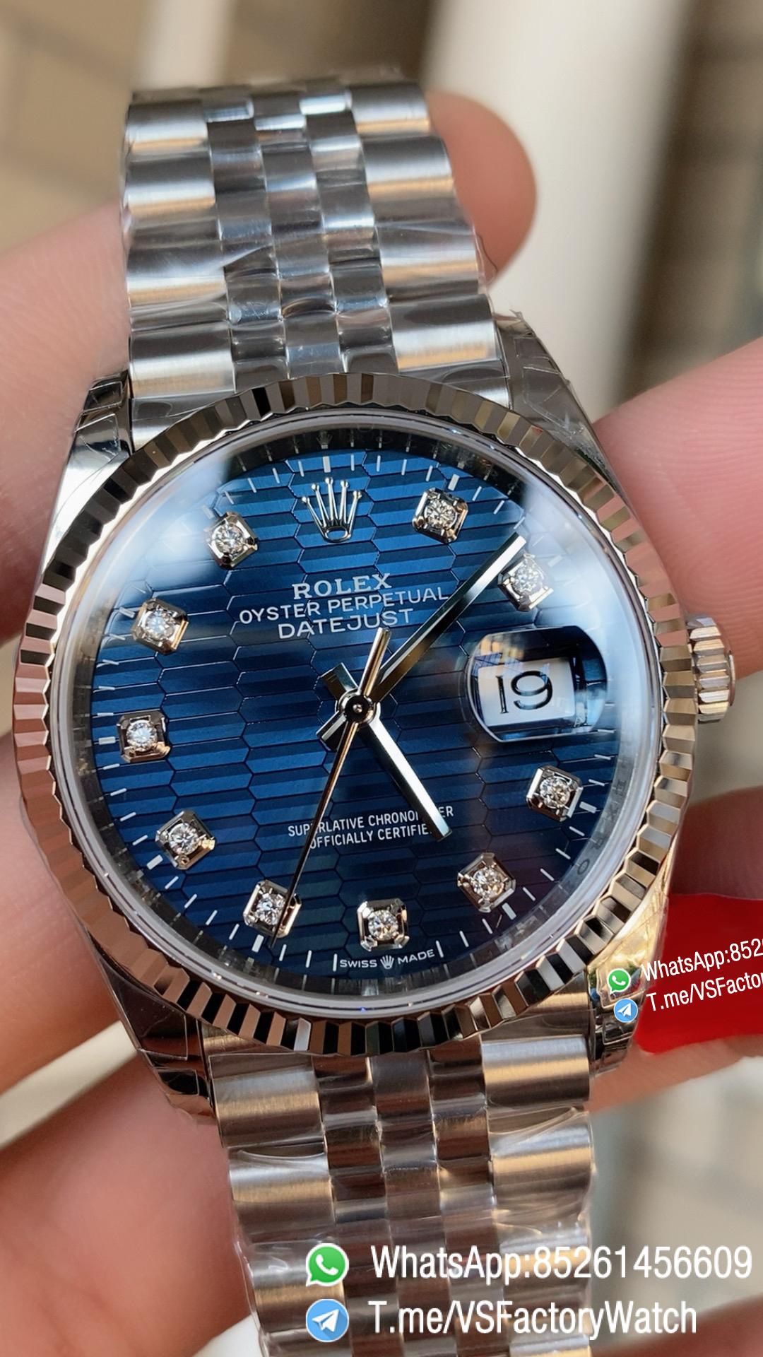 VSF Watch Datejust 36 Ref 126234 Bright Blue Fluted Motif and Diamond Set Dial 904L Steel Case and Jubilee Bracelet DanDong 3235 Movement 01 VSF Watch Datejust 36 Ref 126234 Bright Blue Fluted Motif and Diamond Set Dial 904L Steel Case and Jubilee Bracelet DanDong 3235 Movement 01
