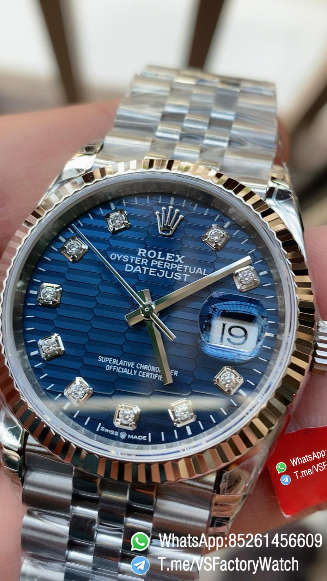 VSF Watch Datejust 36 Ref 126234 Bright Blue Fluted Motif and Diamond Set Dial 904L Steel Case and Jubilee Bracelet DanDong 3235 Movement 03 VSF Watch Datejust 36 Ref 126234 Bright Blue Fluted Motif and Diamond Set Dial 904L Steel Case and Jubilee Bracelet DanDong 3235 Movement 03