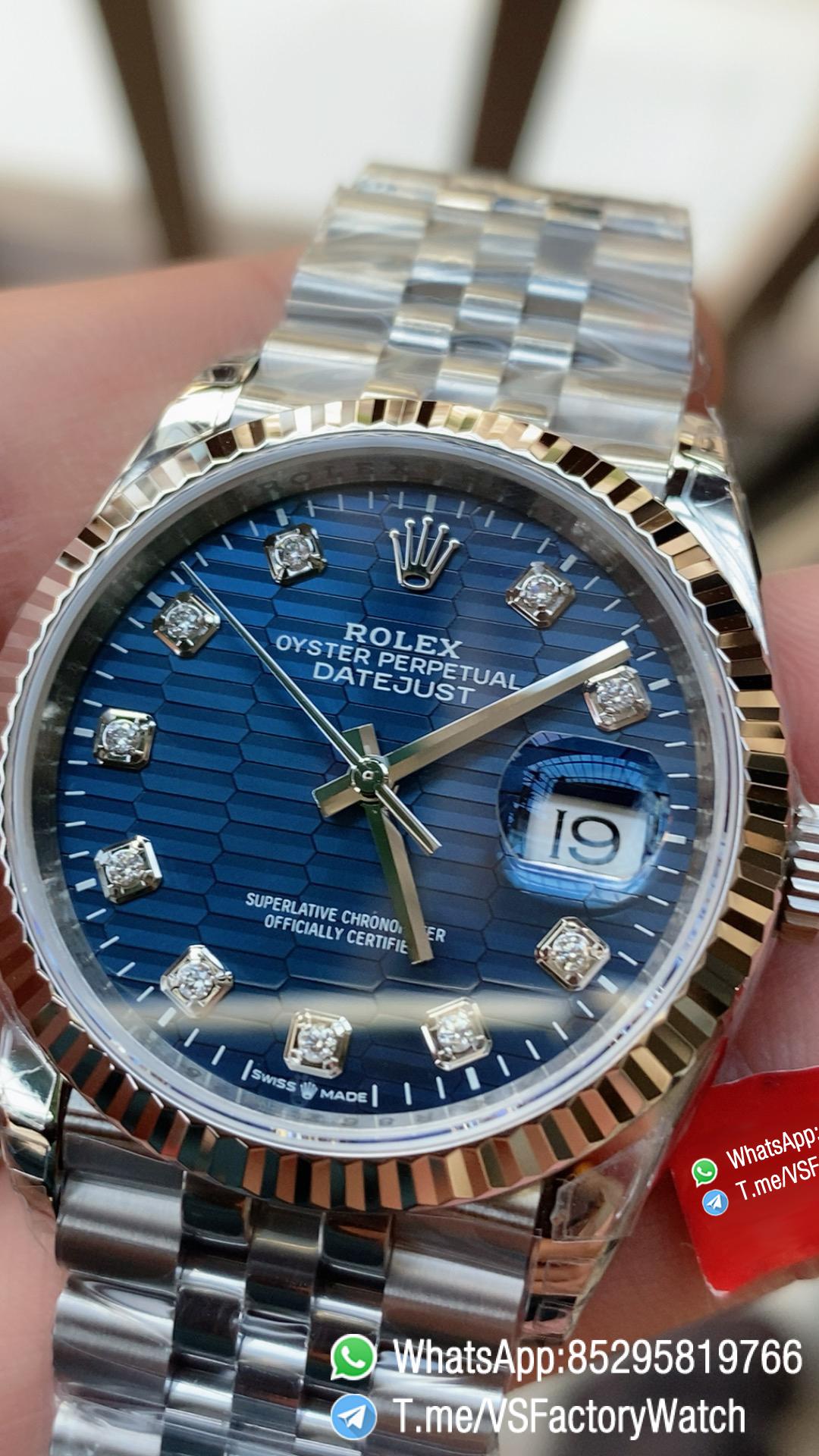 VSF Watch Datejust 36 Ref 126234 Bright Blue Fluted Motif and Diamond Set Dial 904L Steel Case and Jubilee Bracelet DanDong 3235 Movement 03 VSF Watch Datejust 36 Ref 126234 Bright Blue Fluted Motif and Diamond Set Dial 904L Steel Case and Jubilee Bracelet DanDong 3235 Movement 03