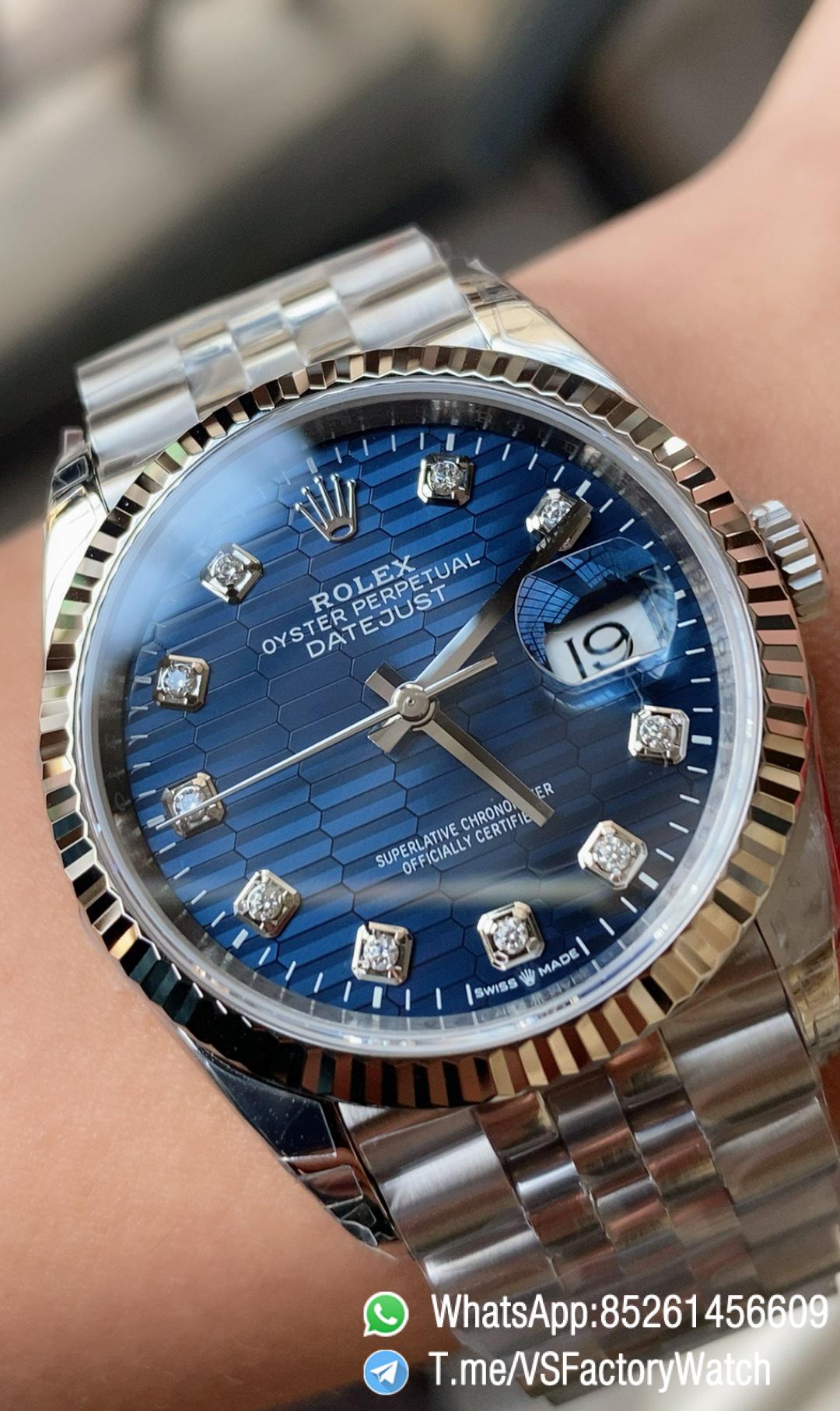 VSF Watch Datejust 36 Ref 126234 Bright Blue Fluted Motif and Diamond Set Dial 904L Steel Case and Jubilee Bracelet DanDong 3235 Movement 08 VSF Watch Datejust 36 Ref 126234 Bright Blue Fluted Motif and Diamond Set Dial 904L Steel Case and Jubilee Bracelet DanDong 3235 Movement 08