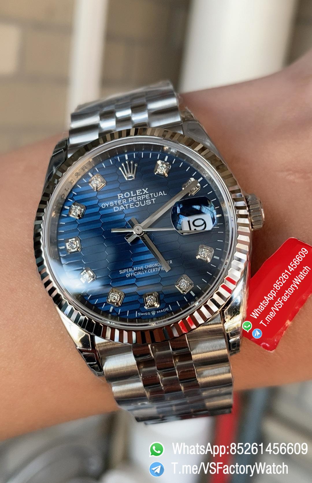 VSF Watch Datejust 36 Ref 126234 Bright Blue Fluted Motif and Diamond Set Dial 904L Steel Case and Jubilee Bracelet DanDong 3235 Movement 09 VSF Watch Datejust 36 Ref 126234 Bright Blue Fluted Motif and Diamond Set Dial 904L Steel Case and Jubilee Bracelet DanDong 3235 Movement 09