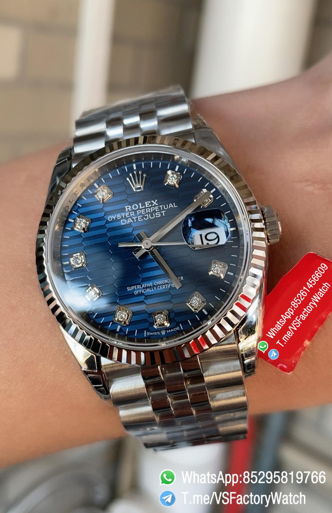 VSF Watch Datejust 36 Ref 126234 Bright Blue Fluted Motif and Diamond Set Dial 904L Steel Case and Jubilee Bracelet DanDong 3235 Movement 09 VSF Watch Datejust 36 Ref 126234 Bright Blue Fluted Motif and Diamond Set Dial 904L Steel Case and Jubilee Bracelet DanDong 3235 Movement 09