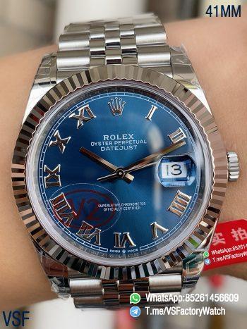 VSF Watch Datejust 41 Ref 126334 Blue Dial with Roma Number Hour Markers 904L Steel Case and Jubilee Bracelet DD3235 Calibre 00