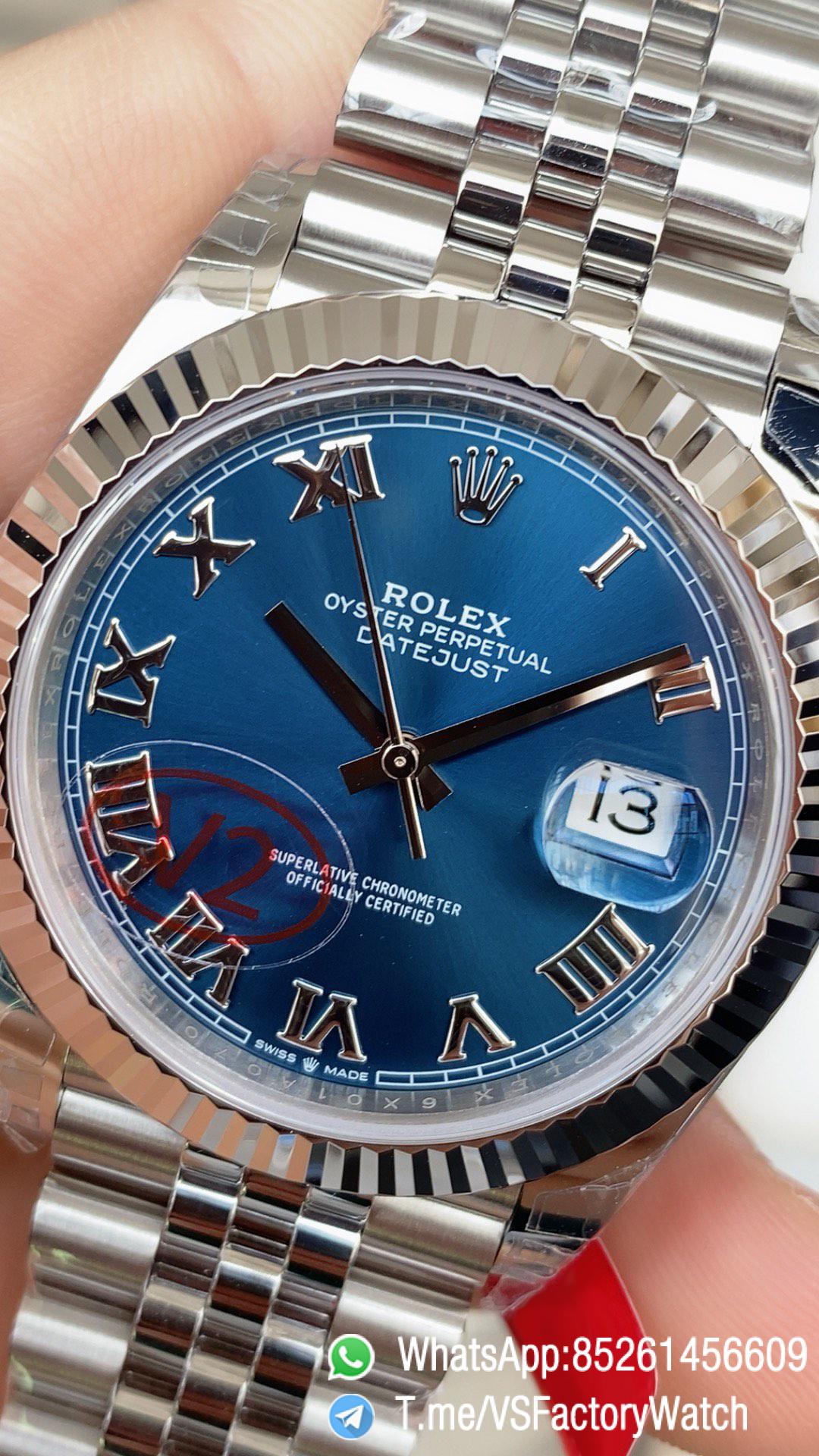 VSF Watch Datejust 41 Ref 126334 Blue Dial with Roma Number Hour Markers 904L Steel Case and Jubilee Bracelet DD3235 Calibre 02 VSF Watch Datejust 41 Ref 126334 Blue Dial with Roma Number Hour Markers 904L Steel Case and Jubilee Bracelet DD3235 Calibre 02