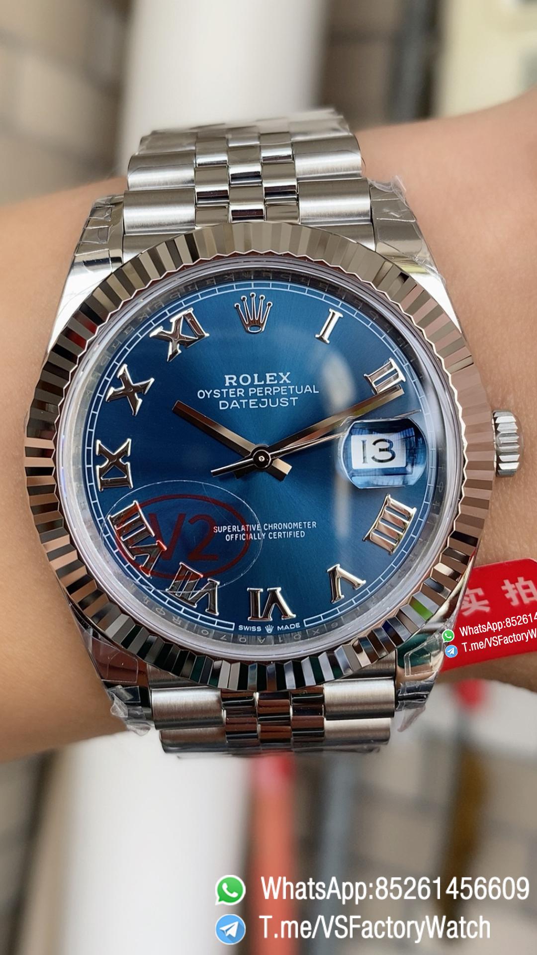 VSF Watch Datejust 41 Ref 126334 Blue Dial with Roma Number Hour Markers 904L Steel Case and Jubilee Bracelet DD3235 Calibre 09 VSF Watch Datejust 41 Ref 126334 Blue Dial with Roma Number Hour Markers 904L Steel Case and Jubilee Bracelet DD3235 Calibre 09