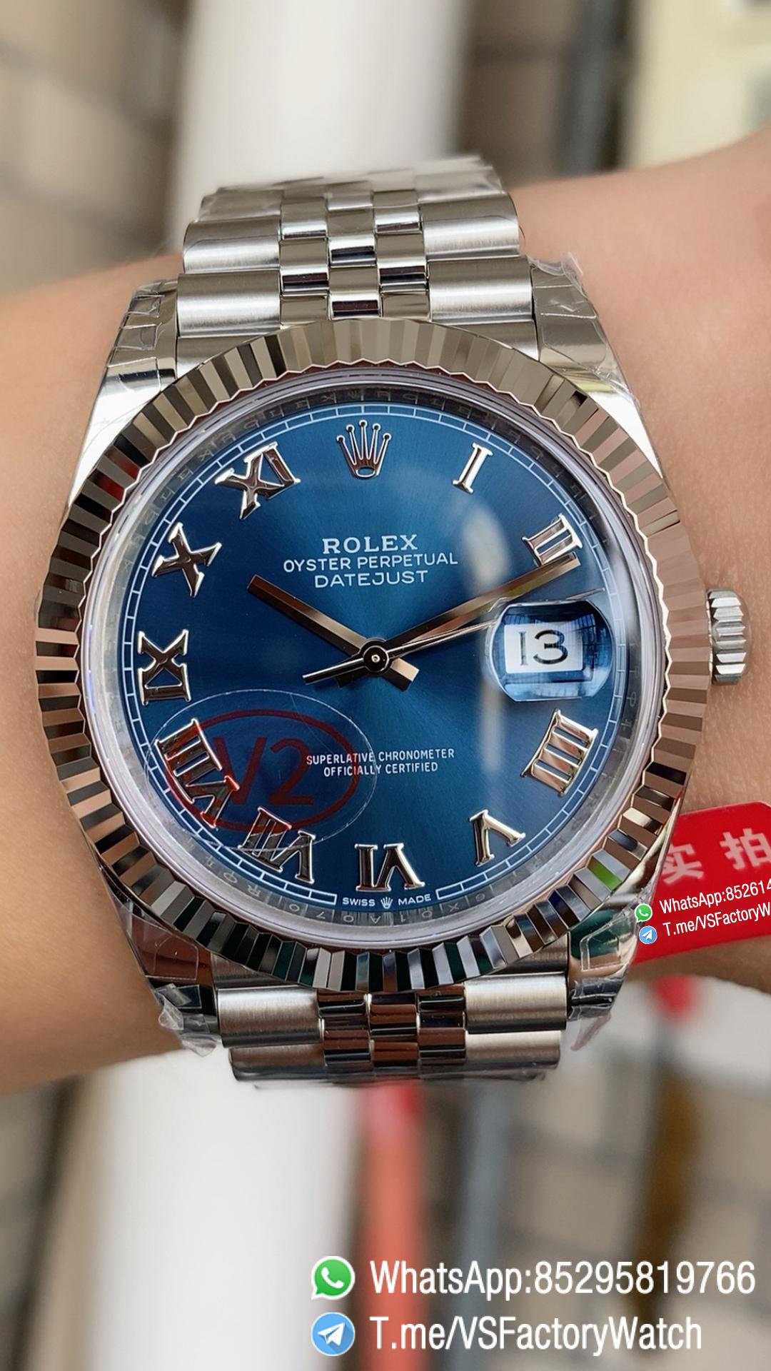 VSF Watch Datejust 41 Ref 126334 Blue Dial with Roma Number Hour Markers 904L Steel Case and Jubilee Bracelet DD3235 Calibre 09 VSF Watch Datejust 41 Ref 126334 Blue Dial with Roma Number Hour Markers 904L Steel Case and Jubilee Bracelet DD3235 Calibre 09