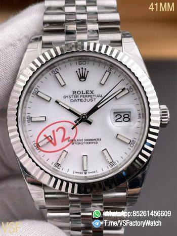 VSF Watch Datejust 41 V2 Ref 126334 White Dial Fluted Bezel 904L Steel Case and Jubilee Bracelet DanDong 3235 Movement 00
