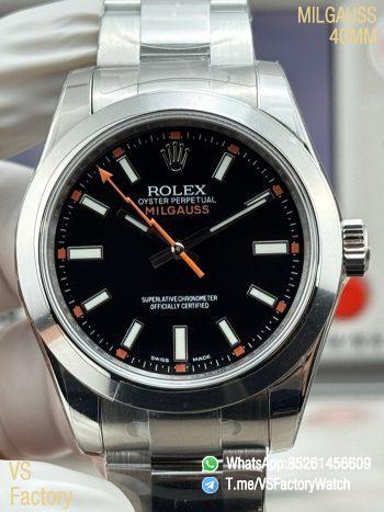 VSF Watch Milgauss 116400 Black Dial Lightning Bolt Second Hand Steel Case Smooth Bezel Oyster Bracelet VS3131 Movement 00