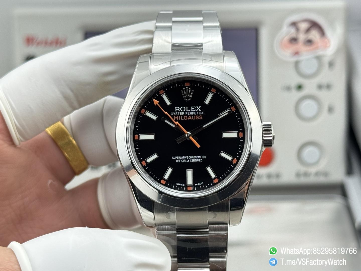 VSF Watch Milgauss 116400 Black Dial Lightning Bolt Second Hand Steel Case Smooth Bezel Oyster Bracelet VS3131 Movement 01 VSF Watch Milgauss 116400 Black Dial Lightning Bolt Second Hand Steel Case Smooth Bezel Oyster Bracelet VS3131 Movement 01