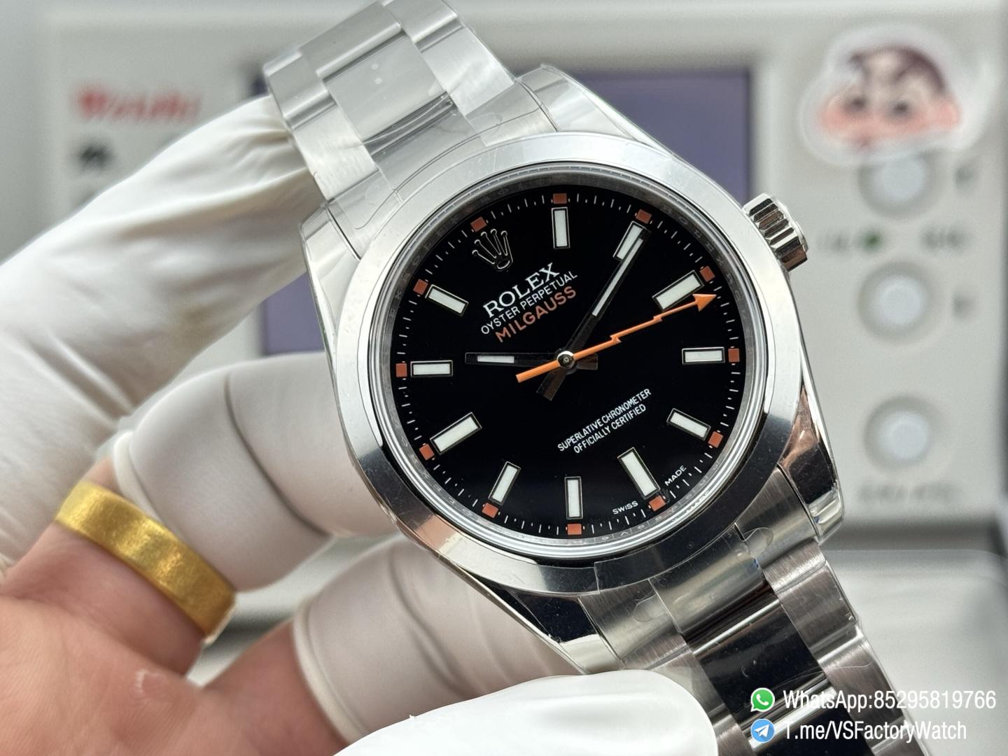 VSF Watch Milgauss 116400 Black Dial Lightning Bolt Second Hand Steel Case Smooth Bezel Oyster Bracelet VS3131 Movement 02 VSF Watch Milgauss 116400 Black Dial Lightning Bolt Second Hand Steel Case Smooth Bezel Oyster Bracelet VS3131 Movement 02