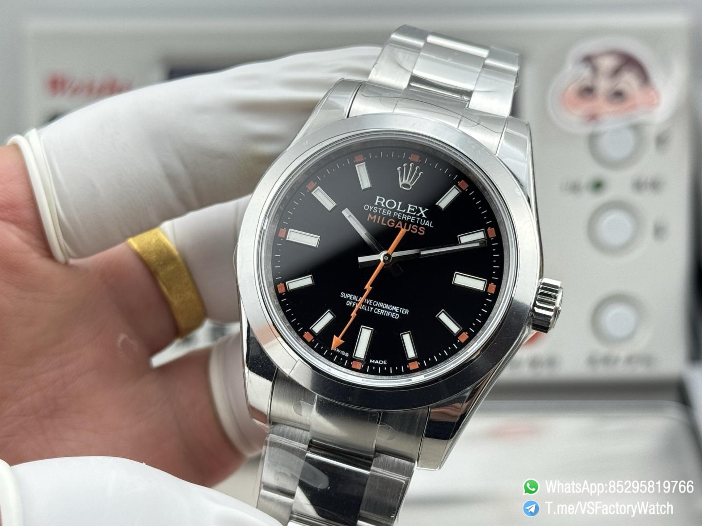 VSF Watch Milgauss 116400 Black Dial Lightning Bolt Second Hand Steel Case Smooth Bezel Oyster Bracelet VS3131 Movement 03 VSF Watch Milgauss 116400 Black Dial Lightning Bolt Second Hand Steel Case Smooth Bezel Oyster Bracelet VS3131 Movement 03